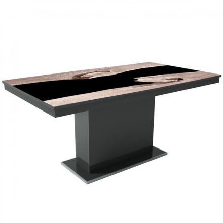 MFLP-DM Üveg étkezőasztal Magasfényű antracit - Epoxy sonoma fekete