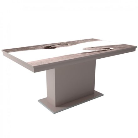 MFLP-DM Üveg étkezőasztal Magasfényű cappuccino - Epoxy san remo fehér