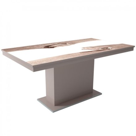 MFLP-DM Üveg étkezőasztal Magasfényű cappuccino - Epoxy sonoma fehér