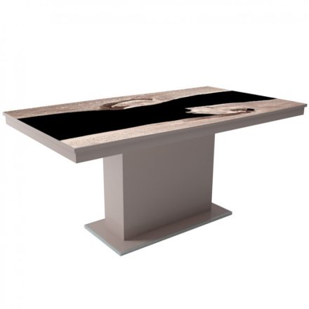 MFLP-DM Üveg étkezőasztal Magasfényű cappuccino - Epoxy sonoma fekete