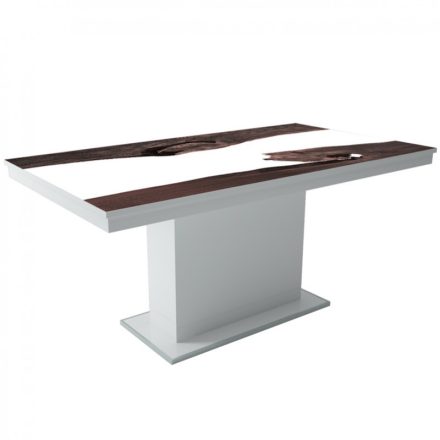 MFLP-DM Üveg étkezőasztal Magasfényű fehér - Epoxy iszap tölgy fehér