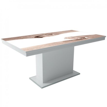 MFLP-DM Üveg étkezőasztal Magasfényű fehér - Epoxy sonoma fehér