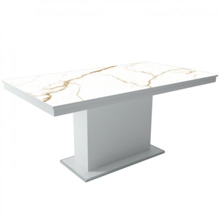 MFLP-DM Üveg étkezőasztal Magasfényű fehér - Bézs márvány