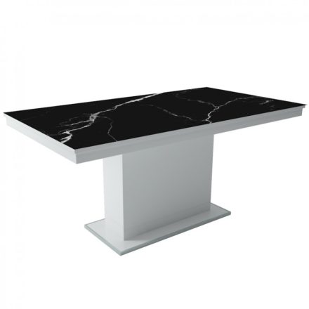MFLP-DM Üveg étkezőasztal Magasfényű fehér - Fekete márvány