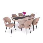 MFLP-DM Üveg étkezőasztal Magasfényű fehér - Fekete márvány