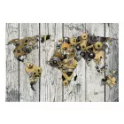 Fotótapéta - Mechanika mintás világtérkép fa háttérrel