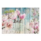Fotótapéta - Rózsaszín virágok fa mintán