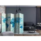 Paraván - Kék világtérkép kékes-fehér háttérrel II