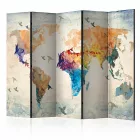 Paraván - Világtérkép papírmadarakkal II