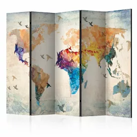 Paraván - Világtérkép papírmadarakkal II