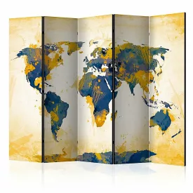 Paraván - Sárga és kék mintás világtérkép II